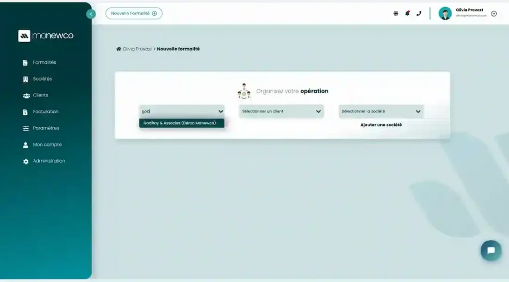 Application manewco - outil de préparation de brouillons de formalités