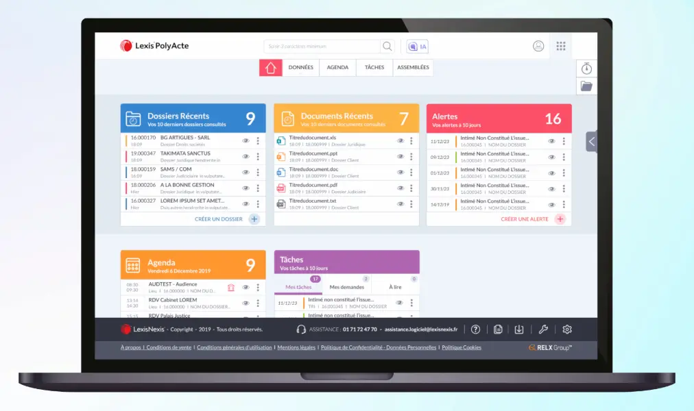 Interface de l'application PolyActe par LexisNexis