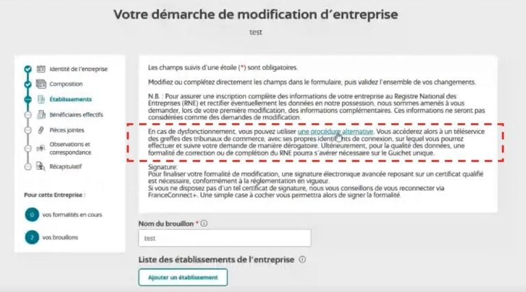 procédure alternative guichet unique 2024