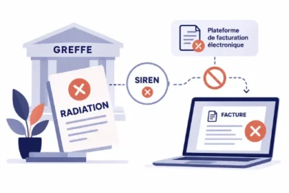 Alors que les radiations d'office ont plus que triplé en un an, cet article explique pourquoi une société radiée ne peut plus recevoir ni émettre de factures électroniques depuis le 1er septembre 2026, et détaille les motifs à surveiller, les formalités pour l'éviter ou la lever, ainsi que les vérifications à faire dès maintenant.