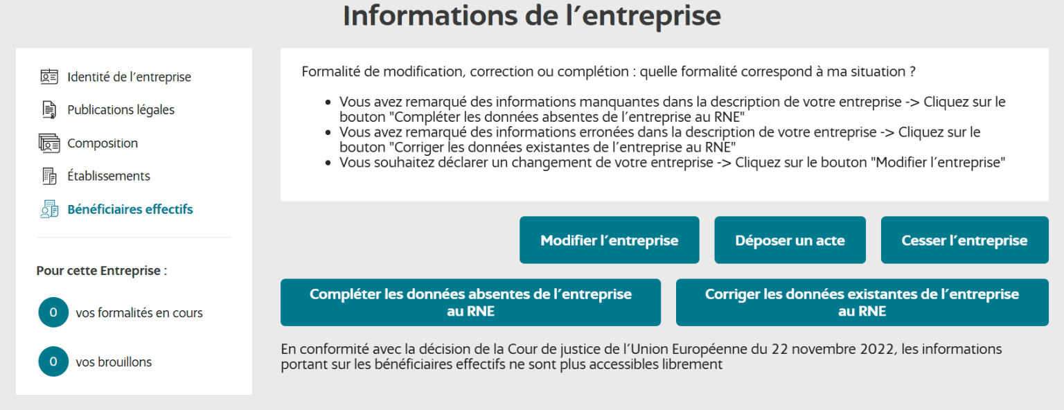 Extrait Rbe France Registre des Bénéficiaires Effectifs : mise à jour et accès