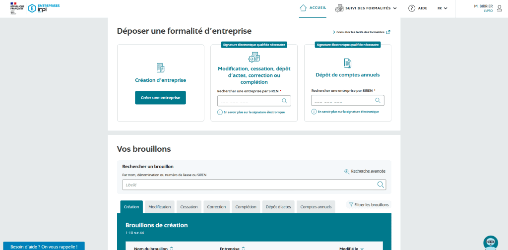 déposer une formalité sur le GU